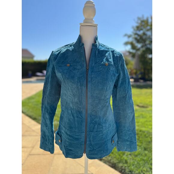MSRP $199.50 NWOT Chico’s Suede Leather Shacket Aqua Blue Size S | QUICK SHIP - Picture 1 of 9